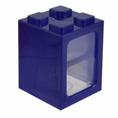 Bouwsteentjes blokje spaarpot blauw