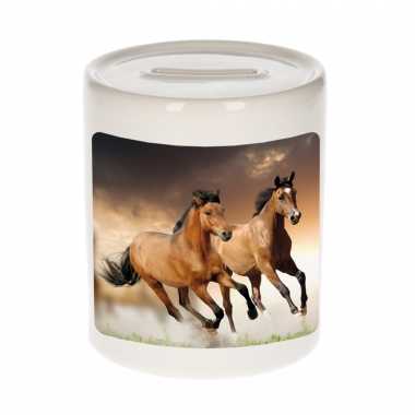 Dieren foto spaarpot bruin paard 9 cm - paarden spaarpotten jongens en meisjes