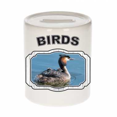 Dieren fuut vogel spaarpot - birds/ vogels spaarpotten kinderen 9 cm