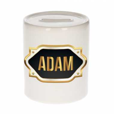 Naam cadeau spaarpot adam met gouden embleem