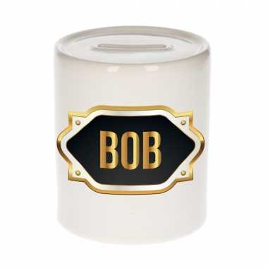 Naam cadeau spaarpot bob met gouden embleem