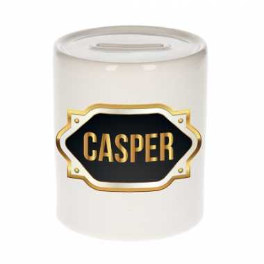 Naam cadeau spaarpot casper met gouden embleem