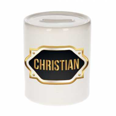 Naam cadeau spaarpot christian met gouden embleem