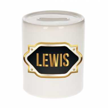 Naam cadeau spaarpot lewis met gouden embleem