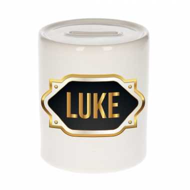 Naam cadeau spaarpot luke met gouden embleem