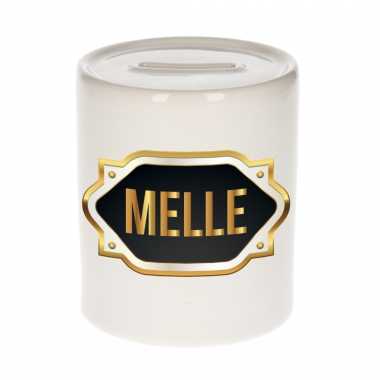 Naam cadeau spaarpot melle met gouden embleem