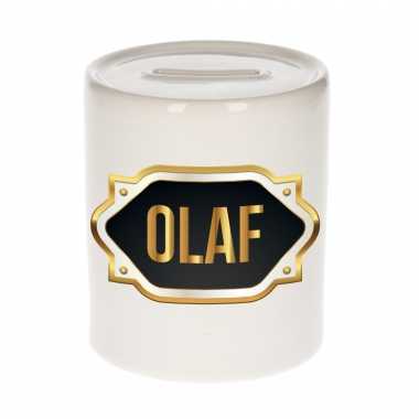 Naam cadeau spaarpot olaf met gouden embleem