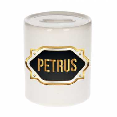 Naam cadeau spaarpot petrus met gouden embleem