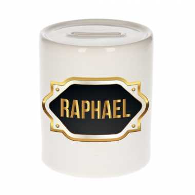 Naam cadeau spaarpot raphael met gouden embleem