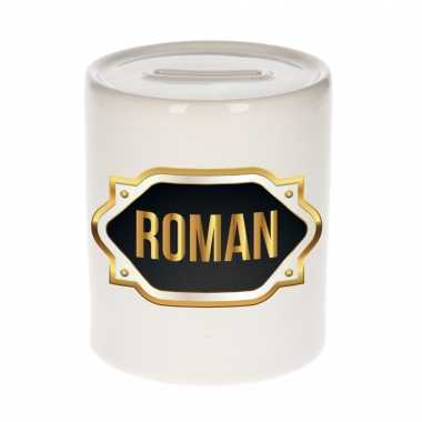 Naam cadeau spaarpot roman met gouden embleem