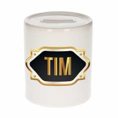 Naam cadeau spaarpot tim met gouden embleem