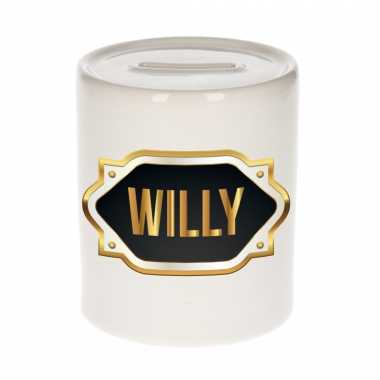 Naam cadeau spaarpot willy met gouden embleem