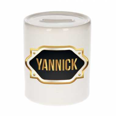 Naam cadeau spaarpot yannick met gouden embleem