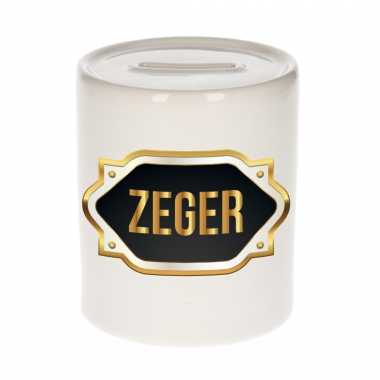 Naam cadeau spaarpot zeger met gouden embleem