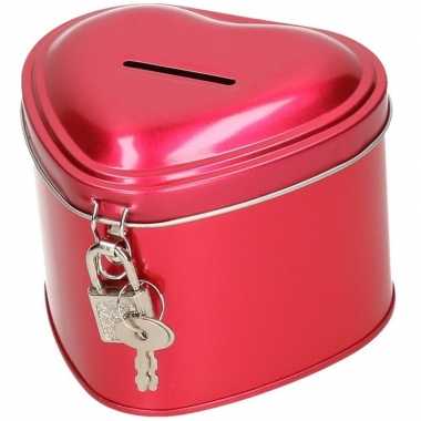 Rood hart spaarpot/geldkistje met slot