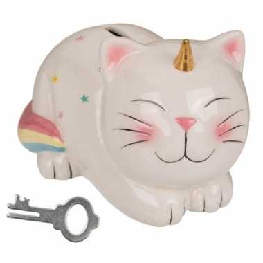 Spaarpot eenhoorn kat/poes met slotje 17 cm