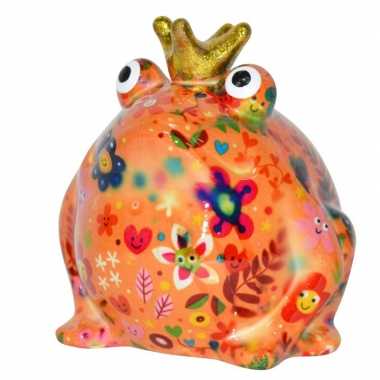 Spaarpot kikker met kroontje oranje 16 cm