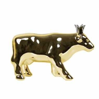 Spaarpot koe goud met kroon 18 cm