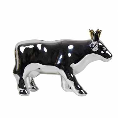 Spaarpot koe zilver met kroon 18 cm