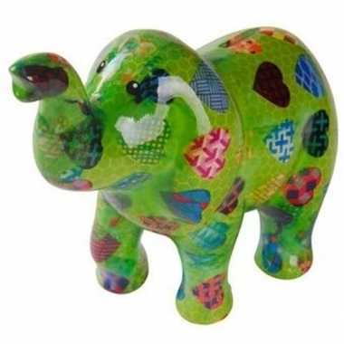 Spaarpot olifant groen met hartjes 20 cm