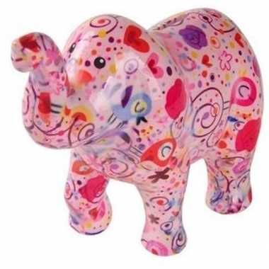 Spaarpot olifant roze met bloemen 20 cm