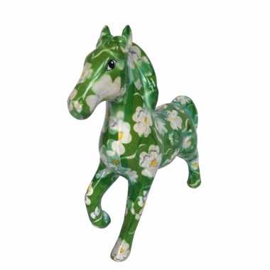 Spaarpot paard 21 cm groen bloemen