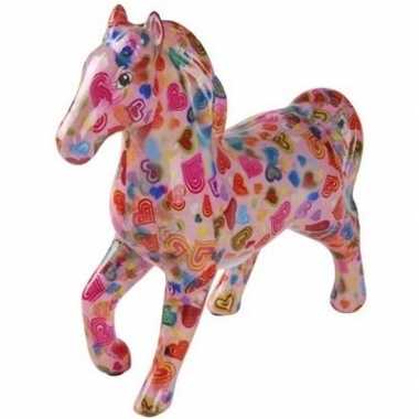 Spaarpot paard 21 cm roze/hartjes