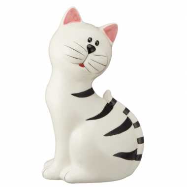 Witte kat met zwarte strepen spaarpot 23 cm