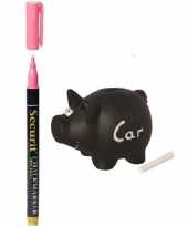 Beschrijfbaar spaarvarken 16 cm inclusief roze krijtstift