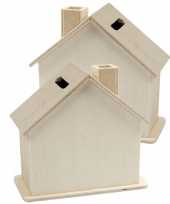 Set van 4x stuks beschilderbare hobby knutsel spaarpot houten huisjes 10 cm