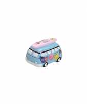 Spaarpot vakantie bus blauw 16 cm