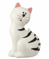 Witte kat met zwarte strepen spaarpot 23 cm
